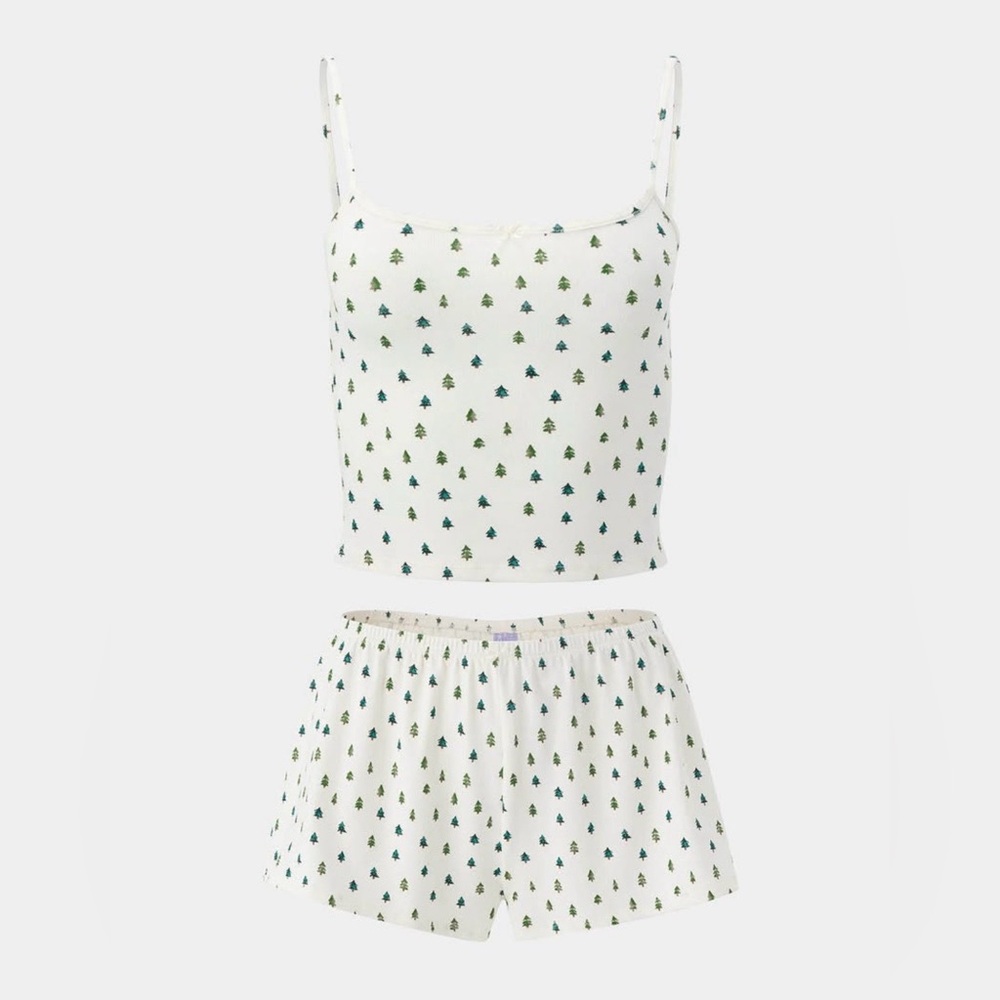 Florence by Mills New Women’s White Tank and Shorts Set with Tree Print